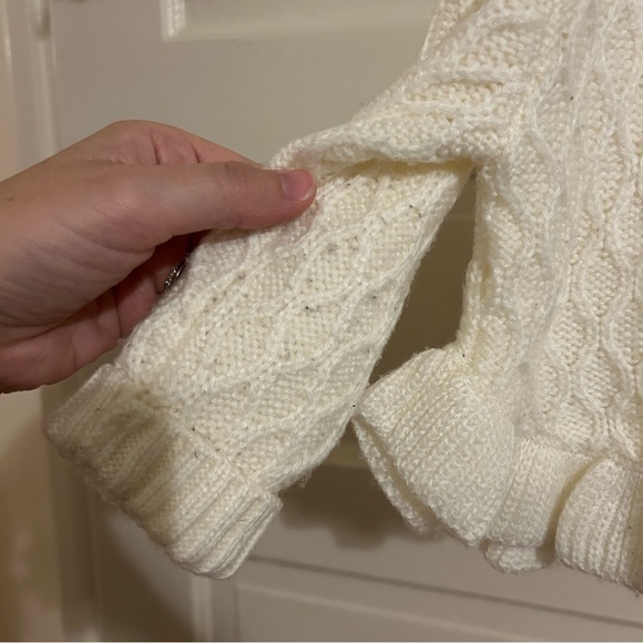 Janie and Jack Cream Cable Knit Ruffle Sweater - Picture 4 of 5